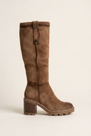 Block Heel Boots Round Toe - Camel Suede