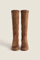Block Heel Boots Round Toe - Camel Suede