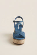 Heeled Sandals Crossover Strap Rope Sole - Denim Blue