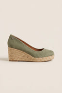 Platform Espadrilles Round Toe - Khaki Green Suede