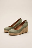 Platform Espadrilles Round Toe - Khaki Green Suede