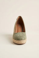 Platform Espadrilles Round Toe - Khaki Green Suede