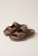 Sandals Wide Strap Buckle - Brown Suede