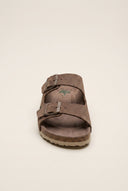 Sandals Wide Strap Buckle - Brown Suede