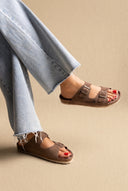 Sandals Wide Strap Buckle - Brown Suede