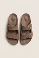 Sandals Wide Strap Buckle - Brown Suede