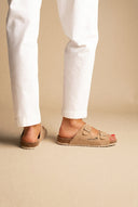 Sandals Wide Strap Buckle - Beige Suede