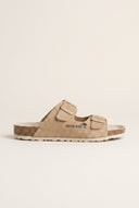 Sandals Wide Strap Buckle - Beige Suede