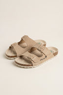 Sandals Wide Strap Buckle - Beige Suede