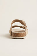 Sandals Wide Strap Buckle - Beige Suede