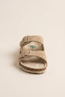 Sandals Wide Strap Buckle - Beige Suede