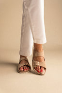 Sandals Wide Strap Buckle - Beige Suede