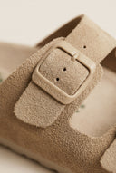 Sandals Wide Strap Buckle - Beige Suede