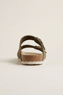 Sandals Wide Strap Buckle - Khaki Green Suede