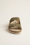 Sandals Wide Strap Buckle - Khaki Green Suede