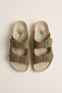 Sandals Wide Strap Buckle - Khaki Green Suede