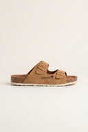 Sandals Wide Strap Buckle - Tan Suede