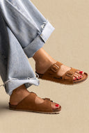 Sandals Wide Strap Buckle - Tan Suede
