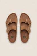 Sandals Wide Strap Buckle - Tan Suede