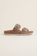 Sandals Wide Strap Statement Buckle - Beige