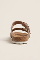 Sandals Wide Strap Statement Buckle - Beige
