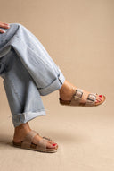 Sandals Wide Strap Statement Buckle - Beige