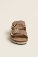 Sandals Wide Strap Statement Buckle - Beige