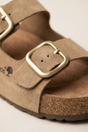 Flatform Sandals Wide Strap Buckle - Beige Suede