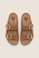 Flatform Sandals Wide Strap Buckle - Tan Suede