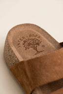 Flatform Sandals Wide Strap Buckle - Tan Suede
