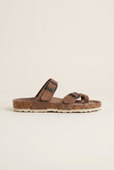 Toe Ring Sandals Adjustable Buckle - Brown Suede