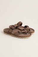 Toe Ring Sandals Adjustable Buckle - Brown Suede