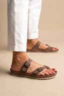 Toe Ring Sandals Adjustable Buckle - Brown Suede