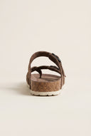 Toe Ring Sandals Adjustable Buckle - Brown Suede