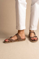 Toe Ring Sandals Adjustable Buckle - Brown Suede