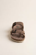 Toe Ring Sandals Adjustable Buckle - Brown Suede