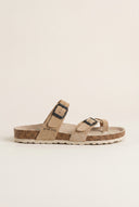 Toe Ring Sandals Adjustable Buckle - Beige Suede
