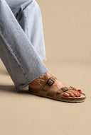 Toe Ring Sandals Adjustable Buckle - Beige Suede