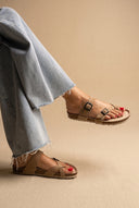 Toe Ring Sandals Adjustable Buckle - Beige Suede