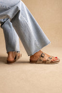 Toe Ring Sandals Adjustable Buckle - Beige Suede