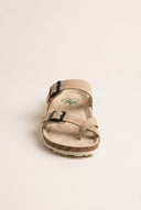 Toe Ring Sandals Adjustable Buckle - Beige Suede