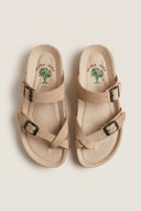 Toe Ring Sandals Adjustable Buckle - Beige Suede