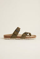 Toe Ring Sandals Adjustable Buckle - Khaki Green Suede