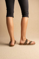 Toe Ring Sandals Adjustable Buckle - Khaki Green Suede