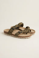 Toe Ring Sandals Adjustable Buckle - Khaki Green Suede