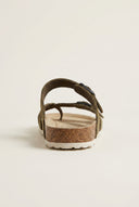Toe Ring Sandals Adjustable Buckle - Khaki Green Suede