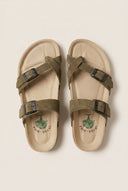 Toe Ring Sandals Adjustable Buckle - Khaki Green Suede