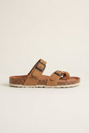 Toe Ring Sandals Adjustable Buckle - Tan Suede
