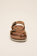 Toe Ring Sandals Adjustable Buckle - Tan Suede