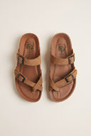 Toe Ring Sandals Adjustable Buckle - Tan Suede